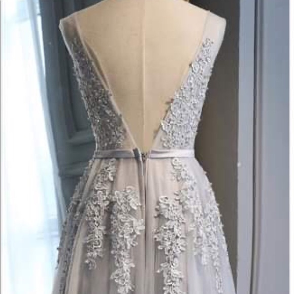 Grey Prom Wedding Bridesmaid Dress Ball Gown - Picture 5 of 6